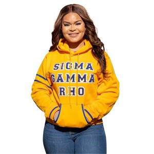 Sweat-shirt à capuche unisexe Sigma Gamma Rho Gold, détails bleus, style décontracté premium, streetwear - Product Image 2