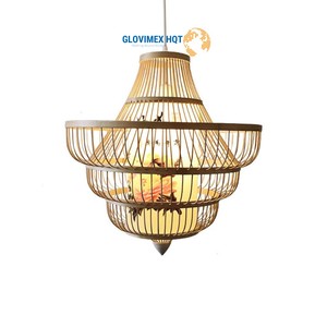 Abat-jour en bambou et rotin, design actuel, fait main, luminaire suspendu pour intérieurs de luxe - Product Image 1