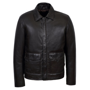 Custom 100% Genuine Indiana Jones Inspired <b>Men</b>’s Soft Napa Leather <b>Jacket</b> Brown Classic Shirt Collar <b>Jacket</b> OEM/ODM Manufacturer - Product Image 1
