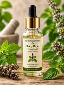 Aceite Esencial de Albahaca Sagrada 100% Puro y Natural, Destilado al Vapor, Aromaterapia, Cuidado de la Piel, Haryana, India, KDM ENTERPRISES - Product Image 1