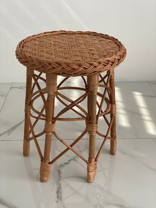 Luxury <b>Woven</b> Rattan <b>Stool</b> Modern Indoor Outdoor Seating Furniture With Durable Solid Wood Legs For Home Decoration - Product Image 5