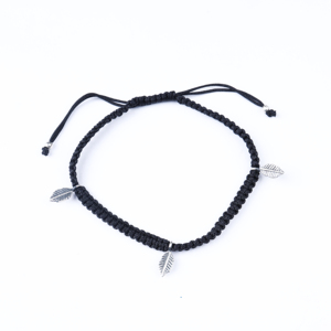 Black Macrame Cord with Silver Leaf Fine Charm <b>Bracelet</b> High Quality Adjustable <b>Bracelet</b> Classic Vintage Bohemian Ethnic Design - Product Image 1
