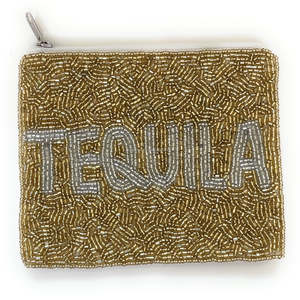 Pochette artisanale en perles dorées et blanches, perles naturelles, broderie de sequins, fermeture éclair, sac à main tendance, taille personnalisée, unisexe, mode - Product Image 1