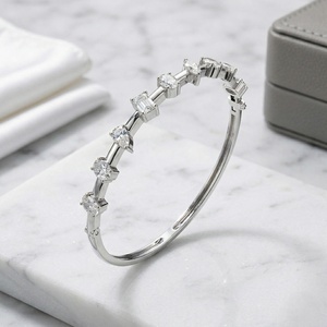 3.00CTW Mixed Cut Diamond Station <b>Bangle</b> Bracelet Prong <b>Set</b> Solid Gold Fancy Multi Shape Stone Stackable Jewelry Gift for Women - Product Image 3