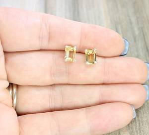 <b>Emerald</b> Cut Citrine <b>Stud</b> Earrings Sterling Silver November Birthstone Minimalist Women Jewelry Wholesale Supplier - Product Image 2