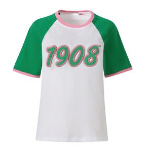 เสื้อยืดคัสตอม AKA พร้อมโลโก้เชนิลสีเขียวแบบอเมริกัน แขนสั้น ผ้าฝ้าย 100% ระบายอากาศได้ดี คอกลม ทรงปกติ เสื้อยืดผู้ชาย - Product Image 1