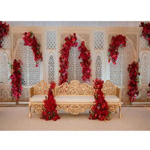 Designer Wooden Jali <b>Frames</b> Stage Setup For Reception Night Luxury Indian <b>Wedding</b> Stage With Carved Wooden Sofa Switzerland - Product Image 1