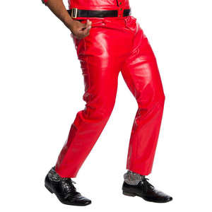 PIHA SPORTS <b>Men's</b> <b>Red</b> Leather Coated Waterproof Straight Leg <b>Trousers</b> High Waist Flat Front Zipper Fly Casual Winter - Product Image 1
