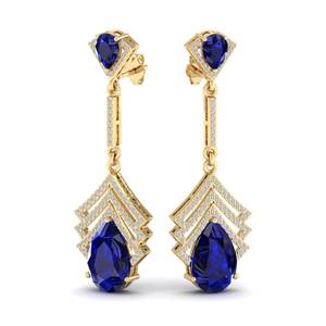 REYES Joyería Clásica y Moderna, Pendientes de Oro de 14K con Moissanita, Corte Pera, Zafiro Azul, Joyería de Boda, Regalo para Mujer - Product Image 1
