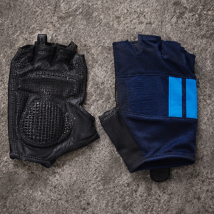 Guantes de Ciclismo de Medio Dedo, Material de Cuero, Transpirables, Antideslizantes, Cierre de Velcro, Diseño Panelado Azul y Negro para Hombre, Invierno - Product Image 1