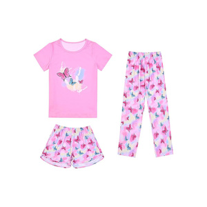 Conjunto de pijama con estampado de Corgi y Daisy para niñas, camiseta, pantalones cortos, pantalones de algodón transpirable con cuello redondo, ropa de verano de manga corta, 3 piezas - Product Image 3