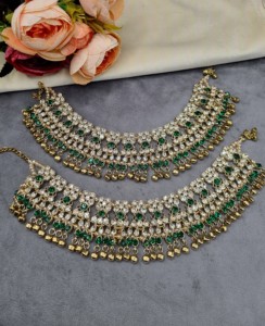 Paire de chevillères Payal en pierre lourde sculptée, vente en gros, bijoux de mode nuptiale indiens, finition or antique, collection Ghungroo Payal - Product Image 5