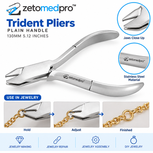 Alicates Tridentes para Joyería, Mango Liso, Acero Inoxidable, 130 mm, Herramienta para Hacer Joyas, Zetomed Pro - Product Image 3