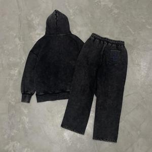 Wholesale Vintage Acid <b>Washed</b> Streetwear Tracksuit for Men Premium Quality Loose Fit Hoodie & Trouser Custom Logo Sweat Suit - Product Image 2