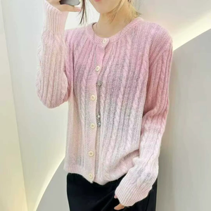 Autumn Winter Korean Solid Color O-Neck Twist Cable Thick Wool <b>Cardigan</b> <b>Sweater</b> Tops Women's Clothing - Product Image 1