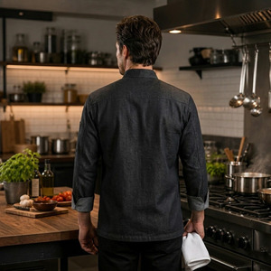 Chaqueta de Chef Moderna Personalizada de Mezclilla, Impermeable, Transpirable, Uniforme de Cocina Elástico para Cocineros Ejecutivos con Malla - Product Image 2