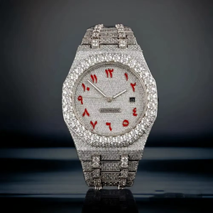 Montre à quartz Moissanite Iced Out avec bracelet en acier inoxydable, cadran rond, montre analogique pour homme - Product Image 1