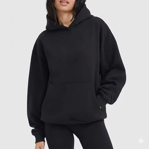 Sweat à capuche oversize pour femme, coupe ample, en polaire, décontracté, hiver, avec logo tissé sur le devant, streetwear élégant - Product Image 4