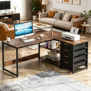 Scrivania da Ufficio Industriale con 4 Cassetti e Piedini Regolabili, Tavoli per Computer per Uso Ufficio - Product Image 1