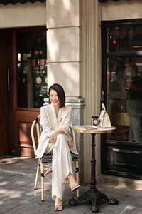 Women's Cream <b>Wool</b> Blend <b>Pants</b> Suit Set V Neck Blazer Full Sleeve Anti Wrinkle Office Business Wear - Product Image 2