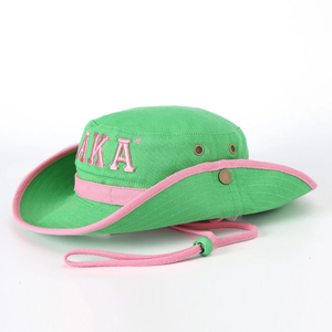 Chapeau Boonie Vert AKA avec Lettre Brodé Rose, Large Bord, Réglable, en Coton, pour l'Extérieur, Décontracté, Tendance, Protection Solaire - Product Image 3