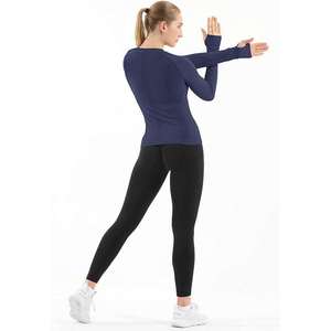 Women's Classic <b>Plain</b> Mesh <b>Long</b> <b>Sleeve</b> Slim Fit Compression T-Shirt with Custom Logo Option Breathable Sporty Gym Workout <b>Top</b> - Product Image 2