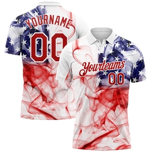 Polo de golf de performance personnalisé blanc-rouge-violet avec drapeau américain 3D, le plus vendu de notre industrie, vente en gros directe - Product Image 1