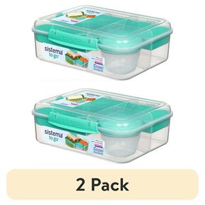 Lot de 2 boîtes à lunch rectangulaires en plastique avec pot à yaourt - Product Image 1