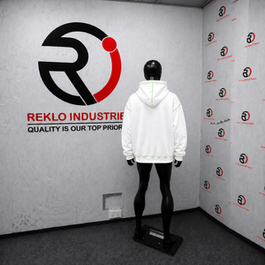 Sudadera con capucha gótica blanca con cremallera, costuras en contraste verdes, estilo urbano oversize, logo bordado, unisex, personalizada, moda punk, casual, en oferta - Product Image 4