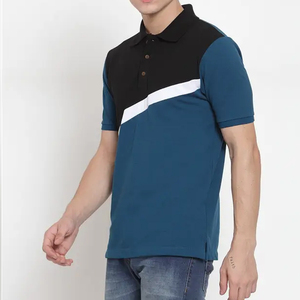Polo à manches courtes pour homme, couleur unie, style décontracté, bleu avec col noir - Product Image 3