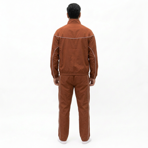 Survêtement marron pour homme, veste à fermeture éclair intégrale, poches latérales, polyester respirant, coupe sportive régulière, couleur unie, réversible, hiver - Product Image 2