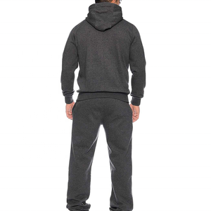 Ensemble de survêtement gris uni pour homme avec sweat-shirt à fermeture éclair intégrale et poches latérales, pantalon de jogging décontracté en coton, idéal pour l'automne - Product Image 2