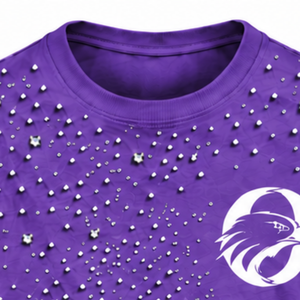 Unisex <b>Purple</b> Pearl Studded T <b>Shirt</b> Trendy Round Neck Short Sleeve Decorative Beaded Tee for Casual Fashion and Stylish Daily - Product Image 3