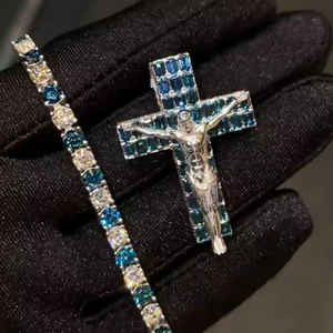 Silver Plated Zinc Alloy Cross Customized Pendant Charm Moissanite Themed Hip Hop Unisex IGI Certified Fashion Jewelry Gift - Product Image 3