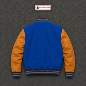 Chaqueta Varsity Azul Personalizada de Lana con Mangas de Cuero Amarillo Dorado, Chaqueta Clásica de Béisbol para Hombre, Venta al Por Mayor - Product Image 6