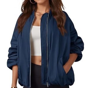 Blouson Bomber Femme Bleu en Polyester Respirant, Faible MOQ, Vente en Gros OEM, Haute Qualité, Imperméable, Logo Personnalisé, pour Filles - Product Image 1