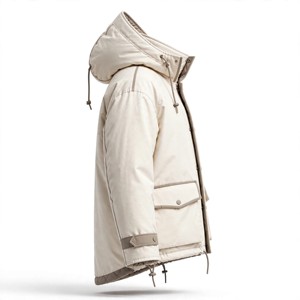 <b>Men's</b> Beige Hooded Puffer <b>Jacket</b> Thick Polyester Winter Casual Windproof Stand Collar Regular Fit Loose Style - Product Image 3