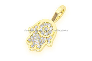 จี้รูปมือฮัมซาขนาดเล็กประดับเพชรทองคำ 14K แบบสั่งทำพิเศษ พร้อมหินธรรมชาติ สไตล์ฮิปฮอป เครื่องรางป้องกันภัย เครื่องประดับชั้นดีสำหรับผู้หญิง - Product Image 3