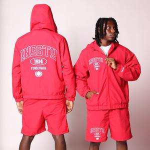 Ensemble coupe-vent en nylon rouge à capuche pour homme, avec short imprimé lettres, manches longues, respirant, décontracté, pour l'automne, taille élastique, léger - Product Image 5
