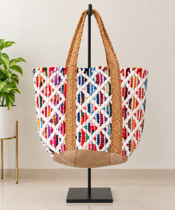 Bolsas de mano de yute y algodón trenzado duraderas, al por mayor, ecológicas, ideales para la playa, compras y supermercado. - Product Image 1
