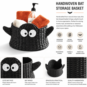 Black Bat Durable Good Quality Water Hyacinth Woven Animal Shape Storage Basket Organizer <b>Halloween</b> <b>Decor</b> for Bathroom Kitchen - Product Image 3