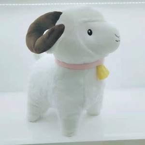 Oveja de peluche blanca personalizada, linda y adorable, con cuernos marrones y cuello rosa, para niños de 3 años en adelante. - Product Image 4