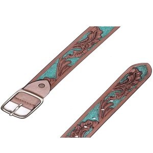 Cinturón Western Hecho a Mano para Hombre, Personalizado, de Cuero Vacuno de Grano Completo, Diseño Floral Grabado, Hebilla de Aleación - Product Image 1