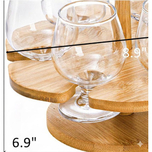 Bamboo Rotating <b>Wine</b> Glass <b>Rack</b> with 6 Hooks - Product Image 5