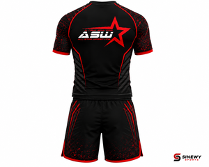 Ensemble Rashguard et Short de Lutte pour Homme Noir Rouge Imprimé par Sublimation Ajusté Anti-Transpiration Vêtements de Sport - Product Image 4