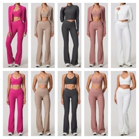 Ensemble de yoga respirant et à séchage rapide, grande taille, 2 pièces, en Spandex/Polyester haute élasticité, avec soutien-gorge de sport et pantalon évasé taille haute
