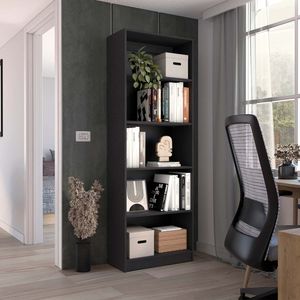 Black Home Office <b>Bookcase</b> with 4 Multi-Tiered Shelves - Product Image 1
