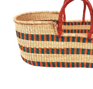 Source modern red leather handle colorful striped high <b>wall</b> seagrass changing <b>basket</b> plus rattan changing kid <b>basket</b> - Product Image 3