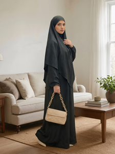 ชุดอาบายะสีพื้นพร้อมฮิญาบ 2 ชิ้น |   ชุดเดรสยาวแบบเปิดด้านหน้าสำหรับสตรีมุสลิมสำหรับละหมาด - Product Image 5