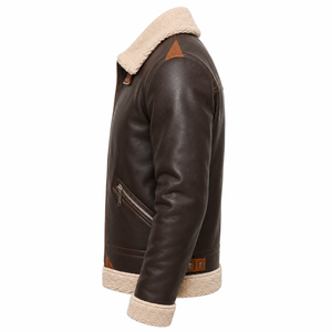 Chaqueta Bomber de Cuero Genuino Marrón Oscuro para Hombre, Forro de Poliéster, Cuello Alto, Resistente al Viento, Otoñal, Ecológica, Formal, Estilo Moto - Product Image 2